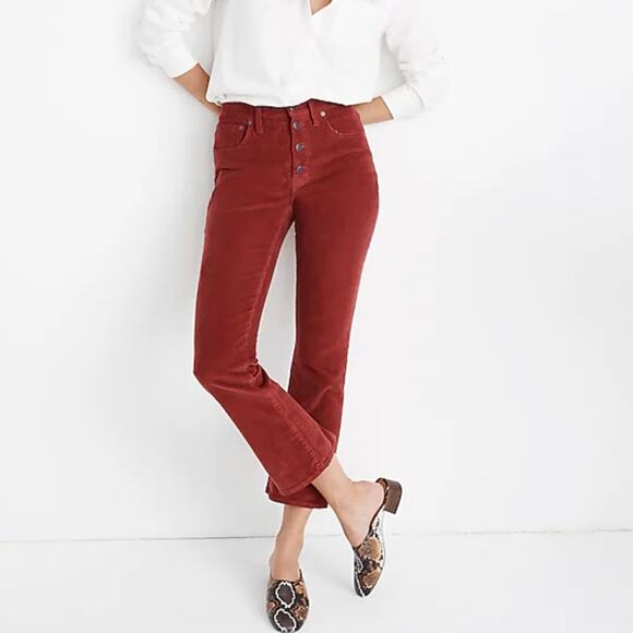 MADEWELL Tall Cali Demi-Boot Jeans Corduroy: Button-Front Red Sz 25 {3E13} - Picture 1 of 7